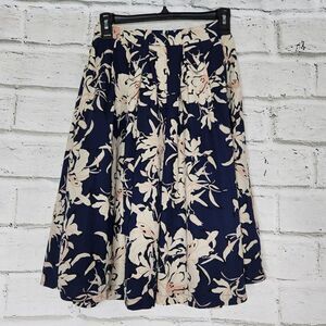 ASTR Women's Pleated Silky Skirt Dark Blue Pink Floral XS